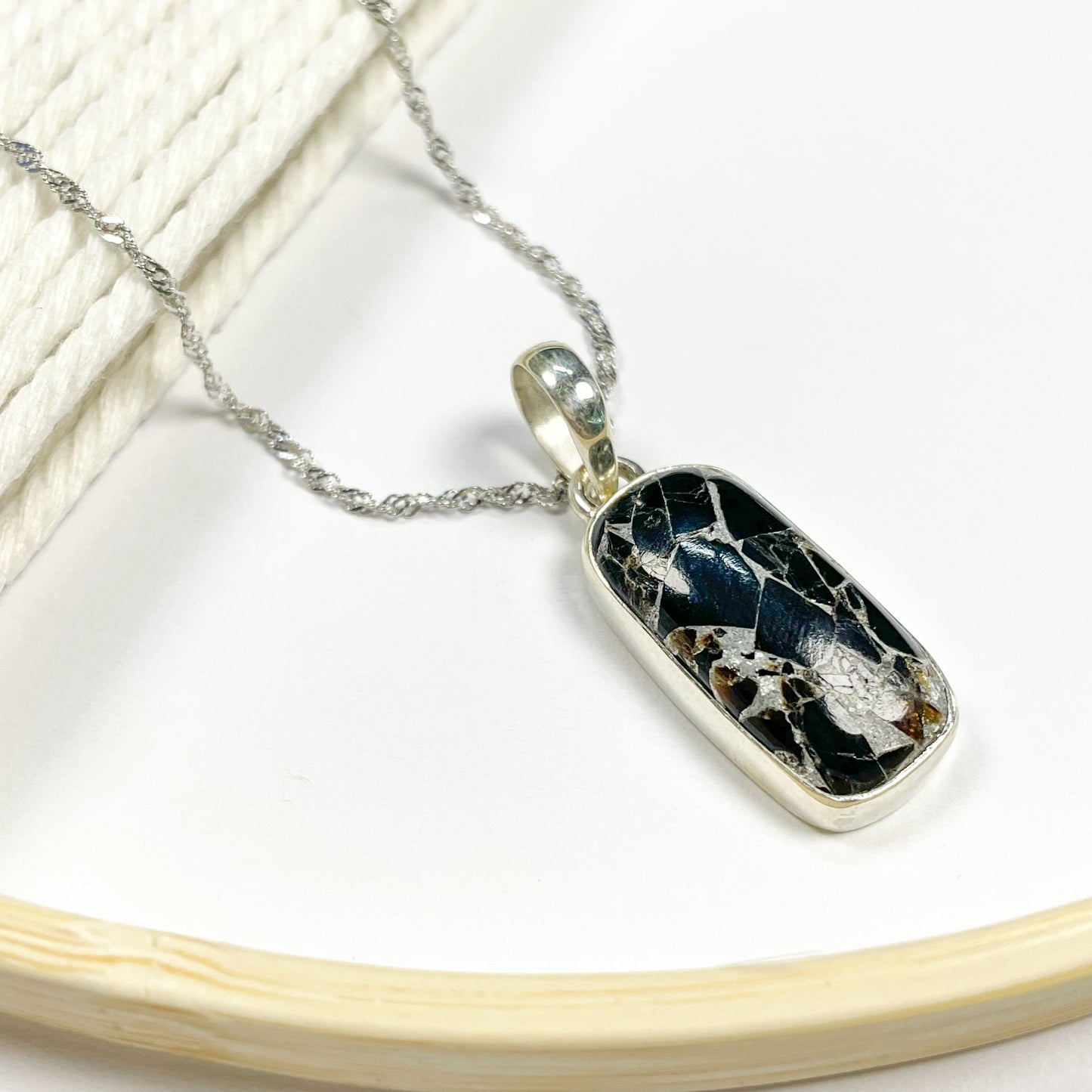 Obsidian Silver Matrix Pendant - Solid Sterling Silver