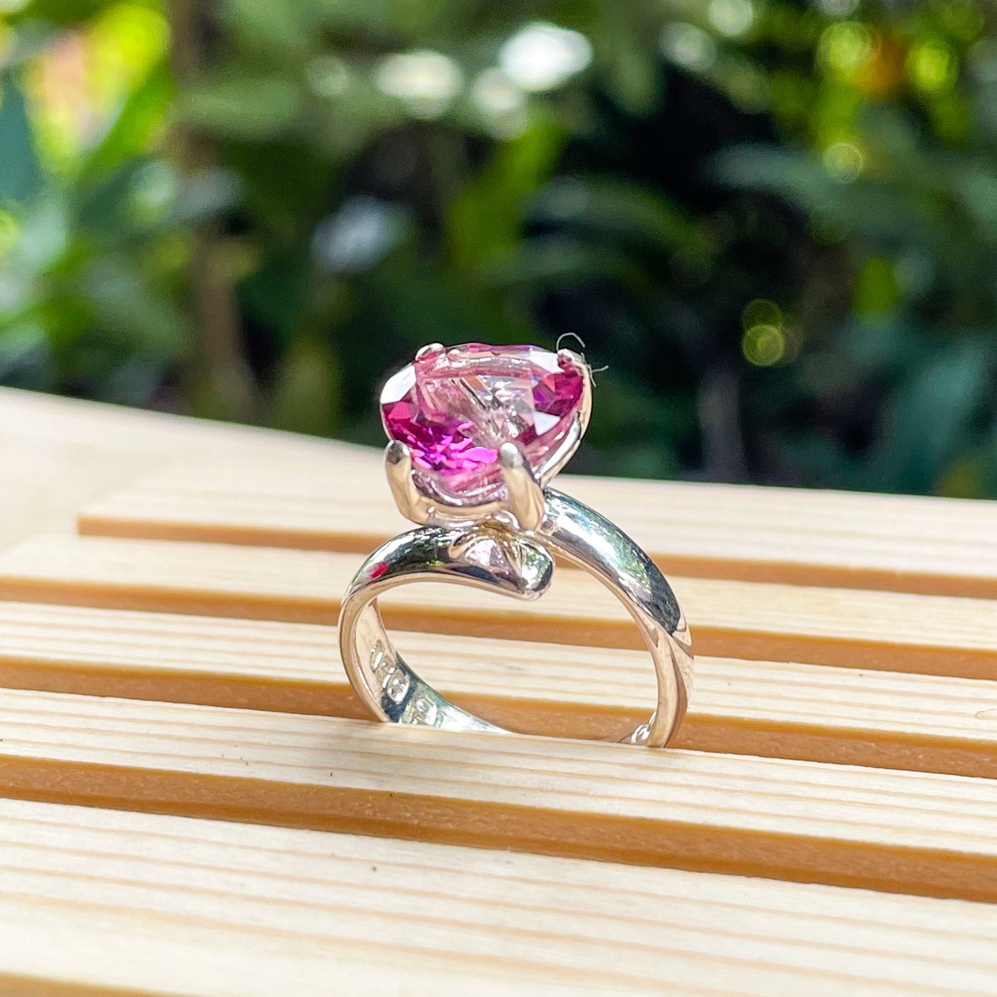 Pink Heart CZ Prong Ring - Solid Sterling Silver
