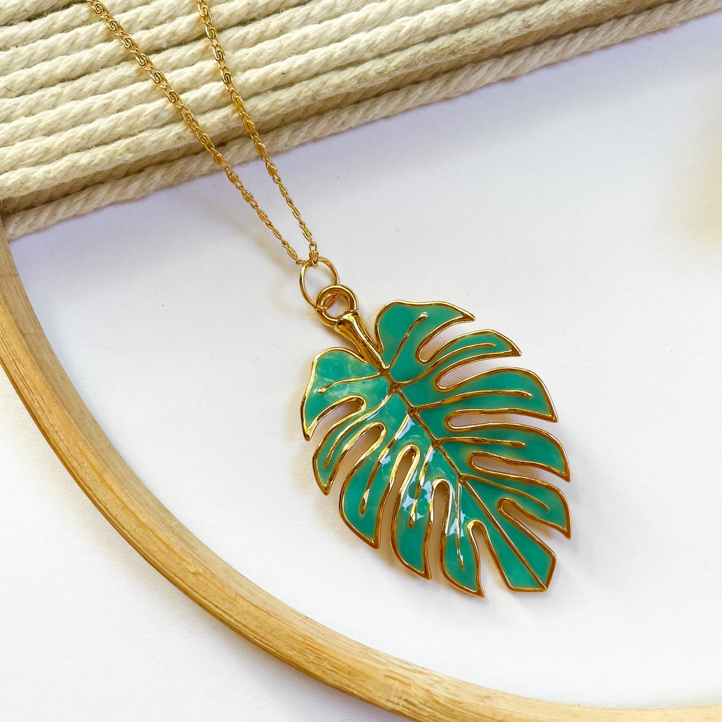 Teal Leaf Pendant - 18k Gold Filled