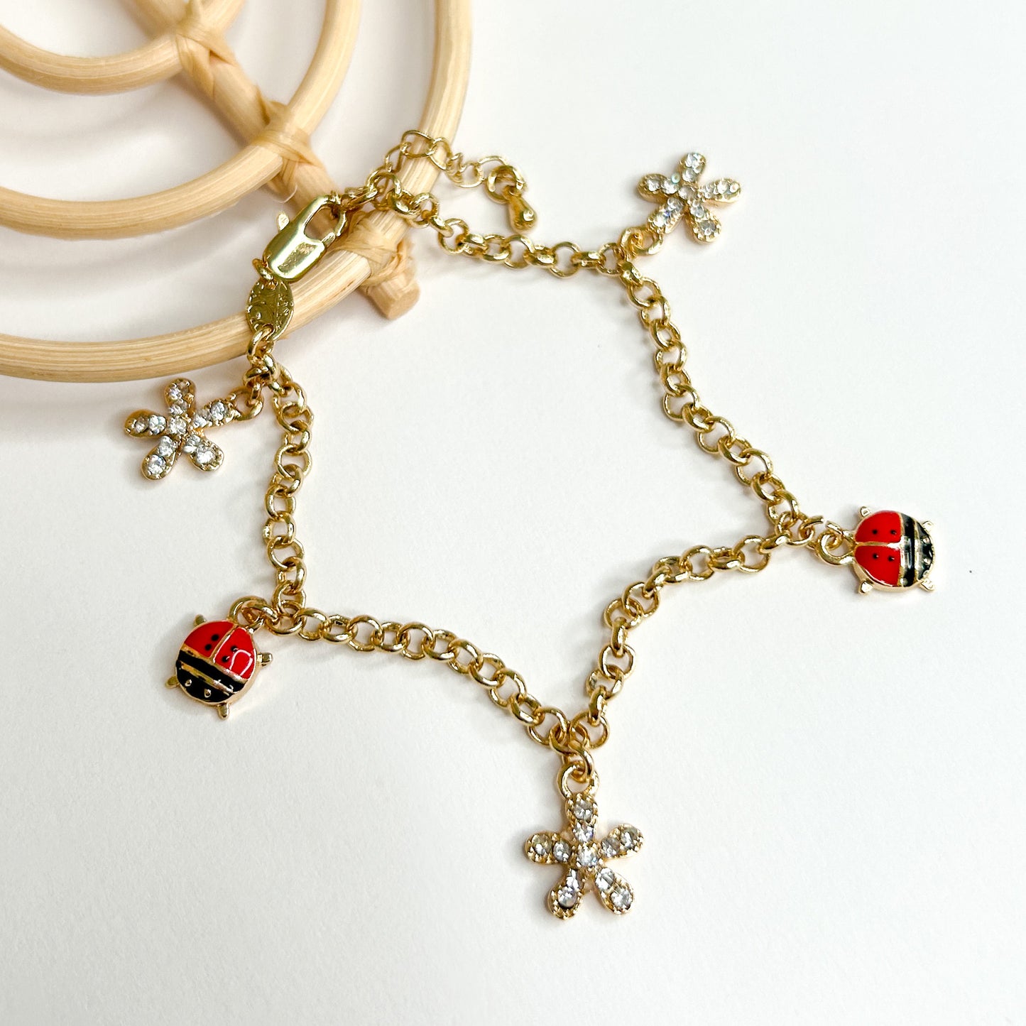 Lady Bug Flower Bracelet - 18K Gold Filled