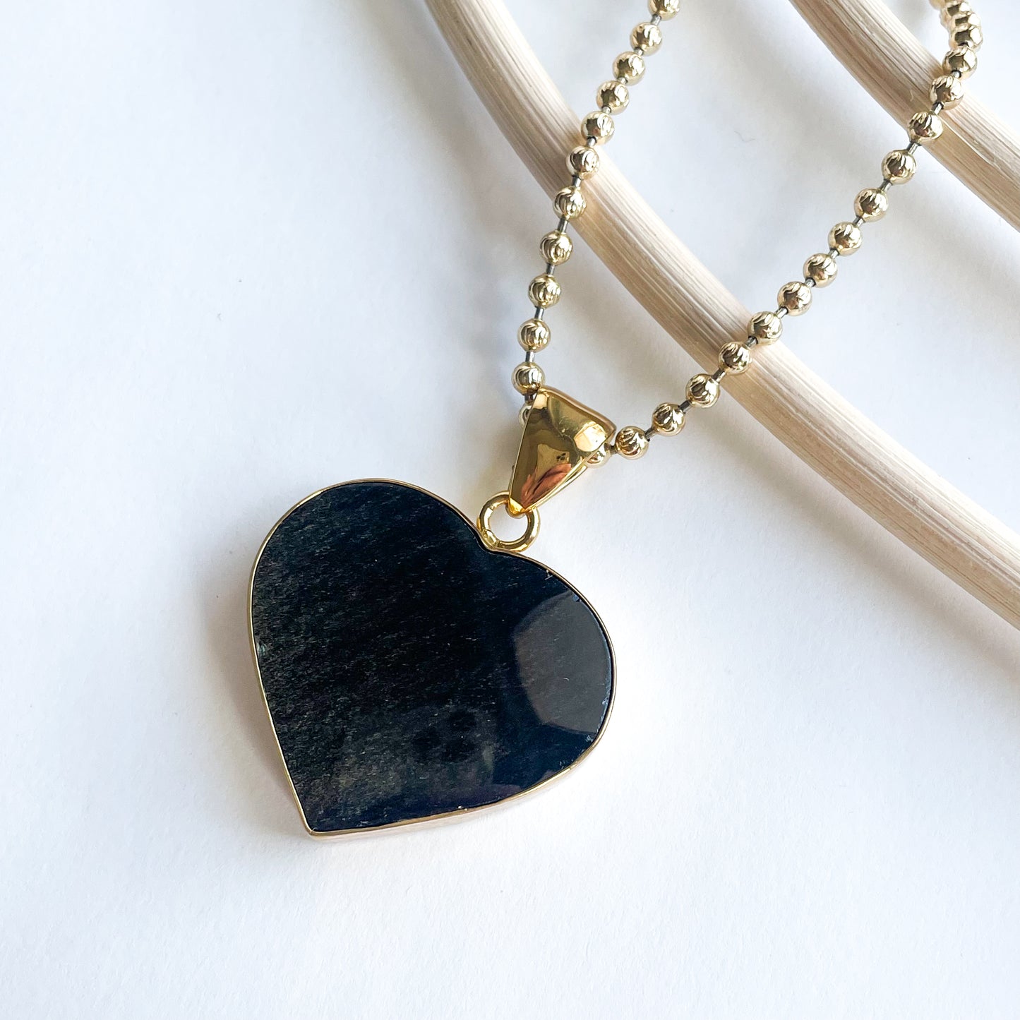 Sheen Obsidian Heart Pendant - Alchemia Gold