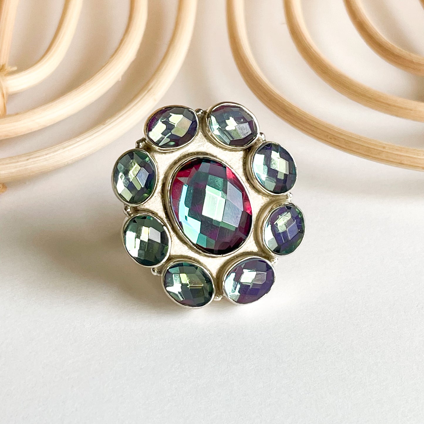 Mystical Flower Glass Ring - Solid Sterling Silver