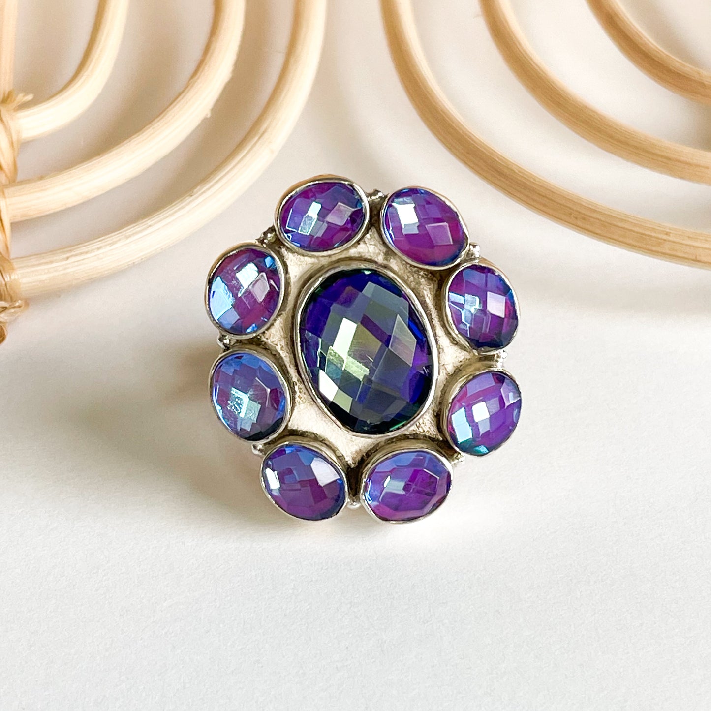 Mystical Flower Glass Ring - Solid Sterling Silver