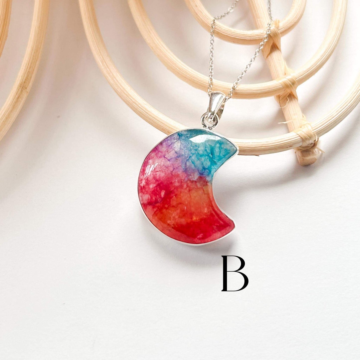 Solar Quartz Crescent Moon Pendant - Alchemia & Silver