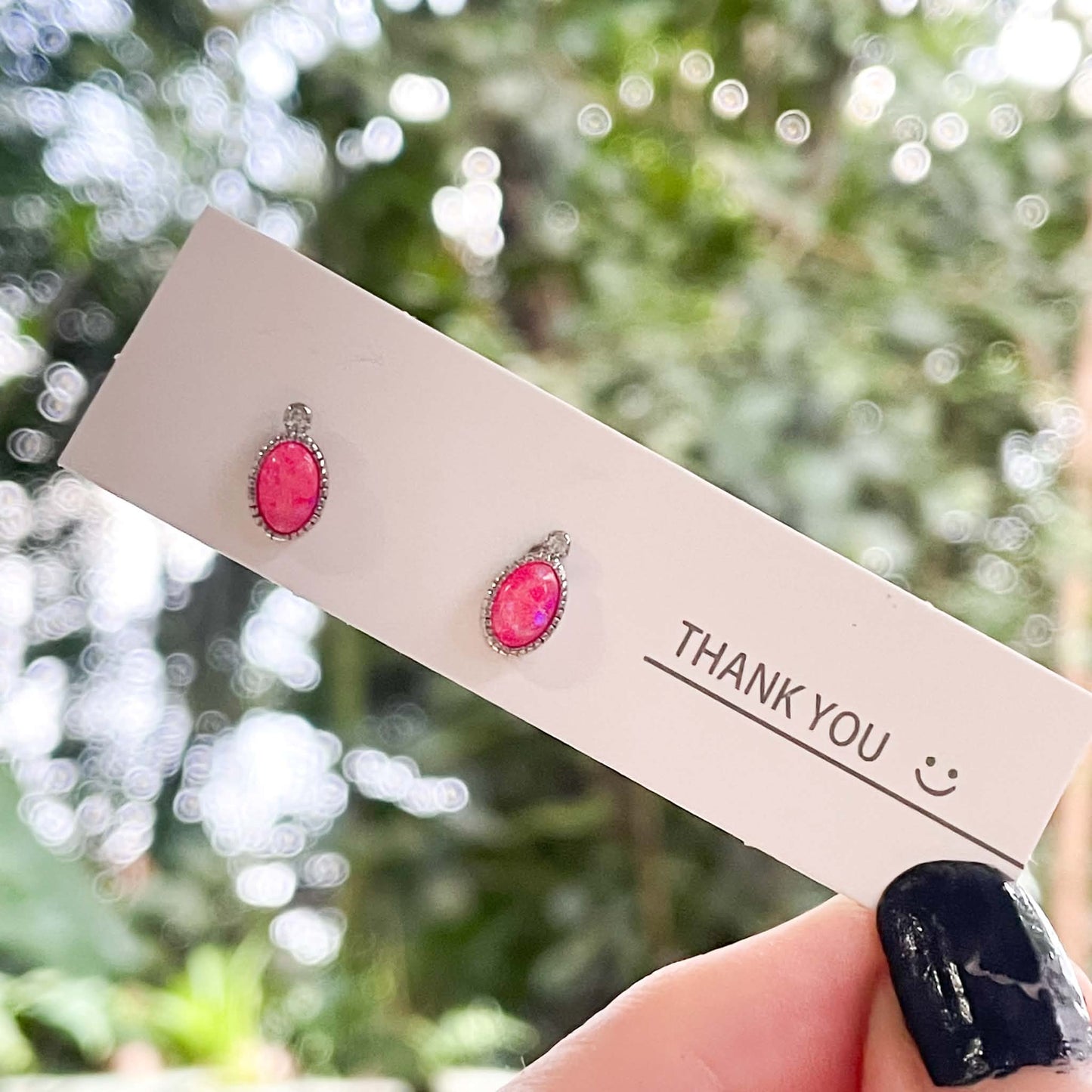 Synthetic Pink Opal Studs - Solid Sterling Silver