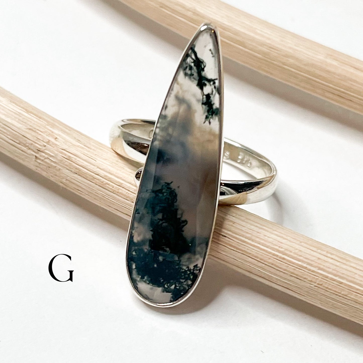 Moss Agate Ring - Solid Sterling Silver