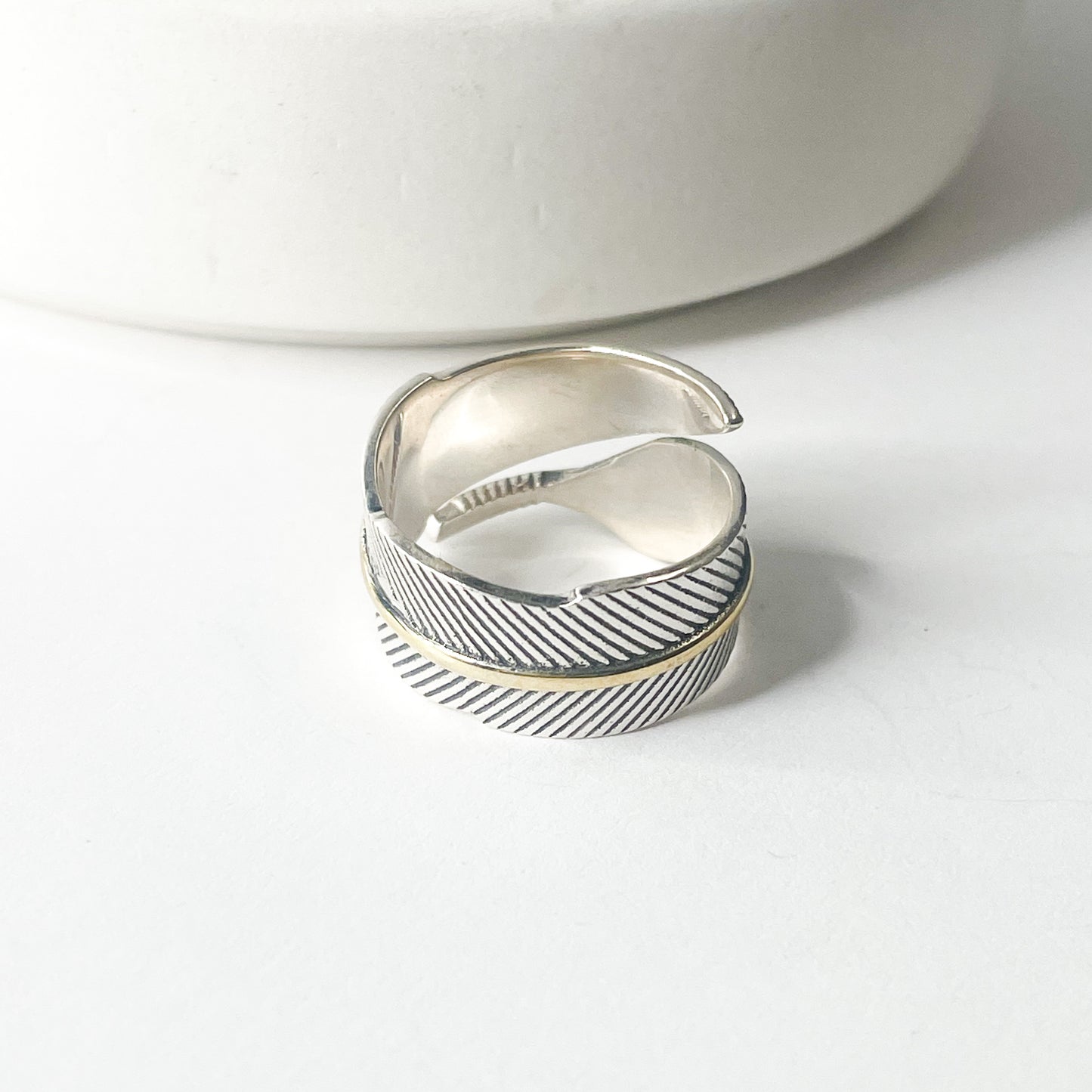 Wrap Leaf & Gold Trim Ring - Solid Sterling Silver