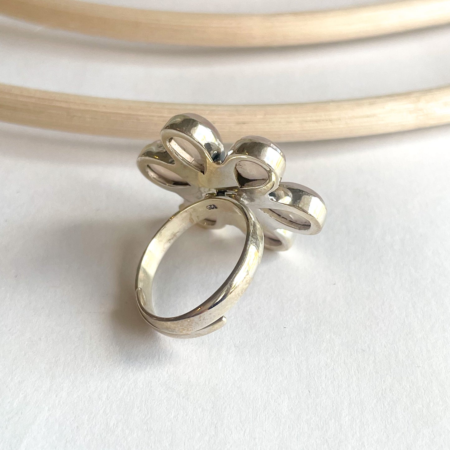 Rose Quartz Flower Ring - Solid Sterling Silver