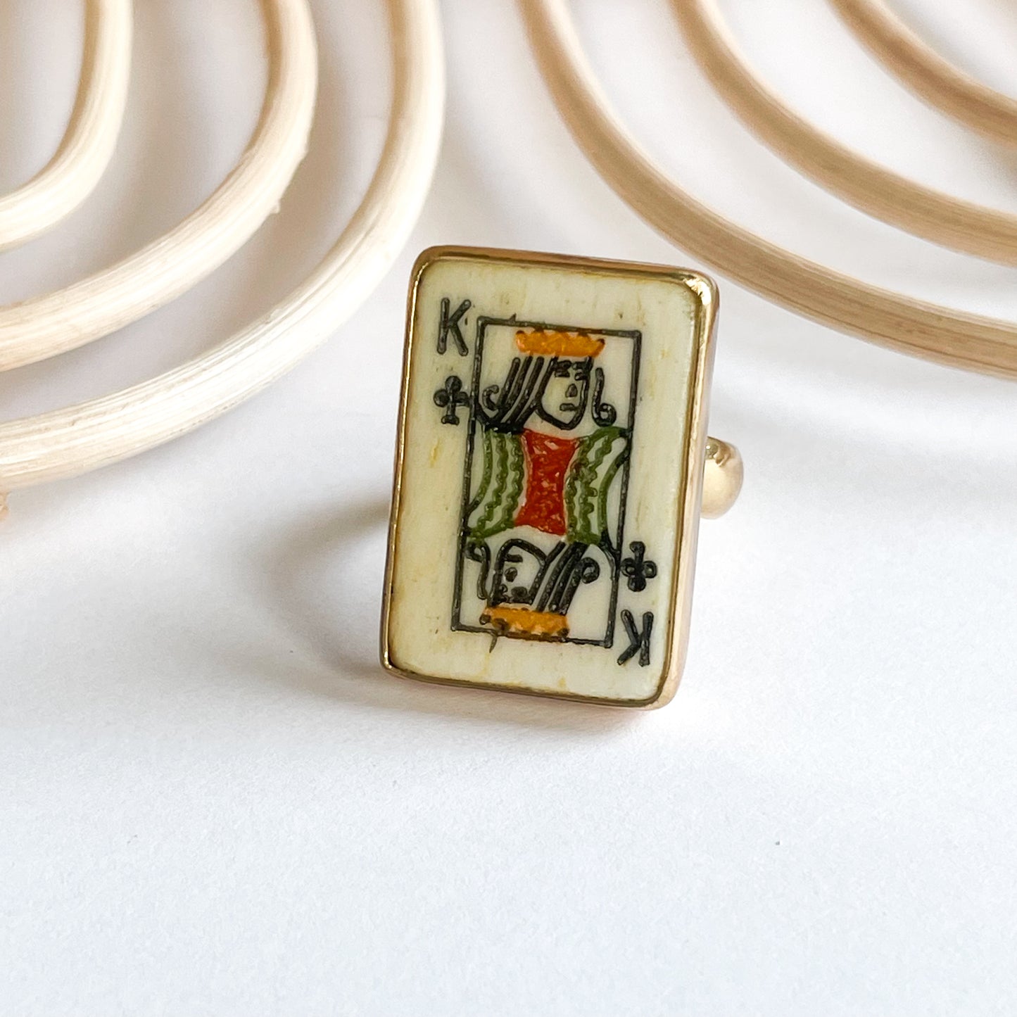 Dainty King Of Clubs Bone Card Ring - Alchemia