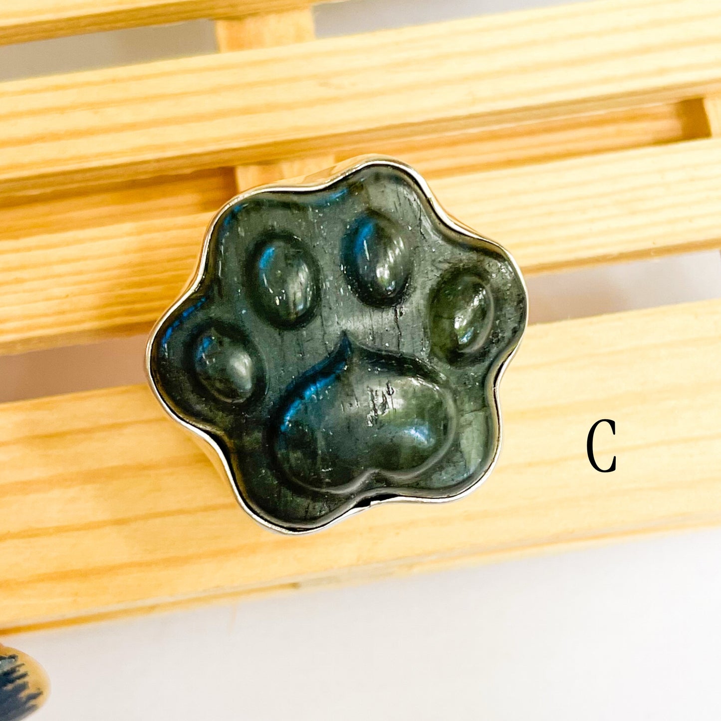 Labradorite Dog Paw Ring - Solid Sterling Silver