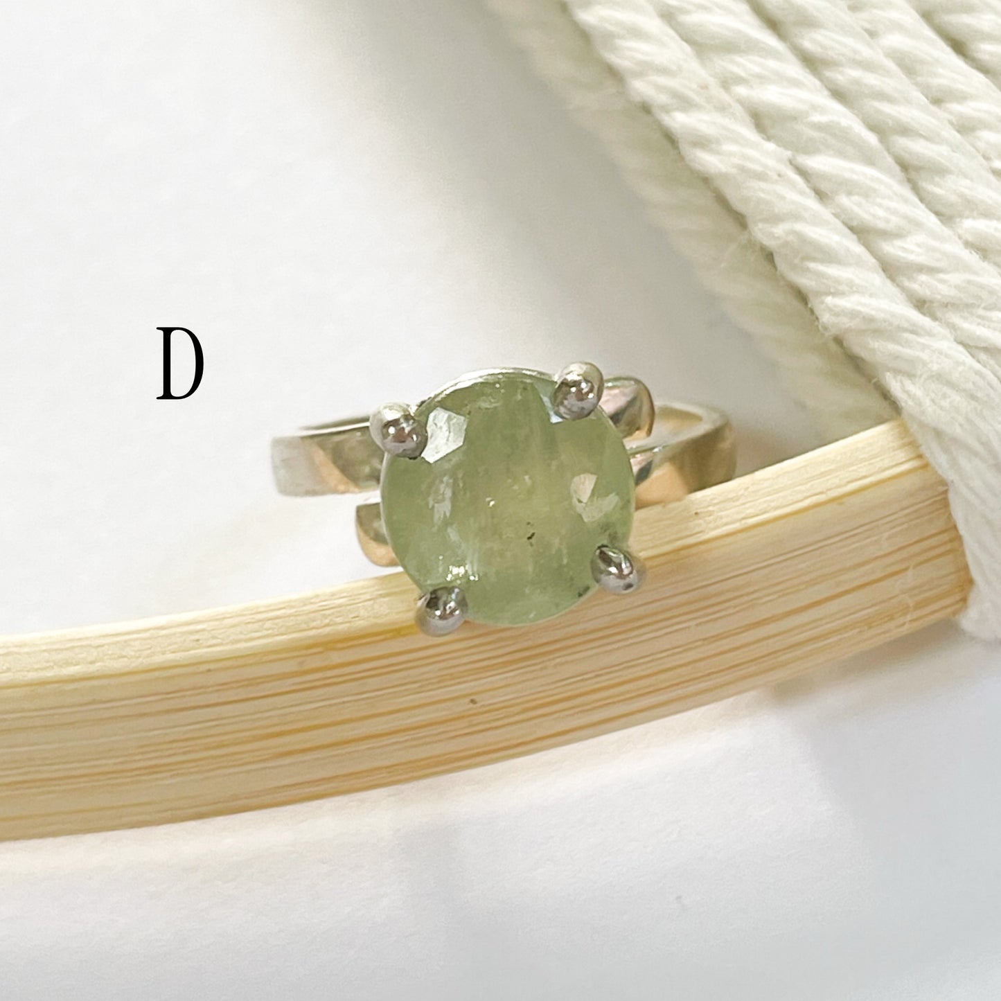Green Sapphire Prong Ring - Solid Sterling Silver