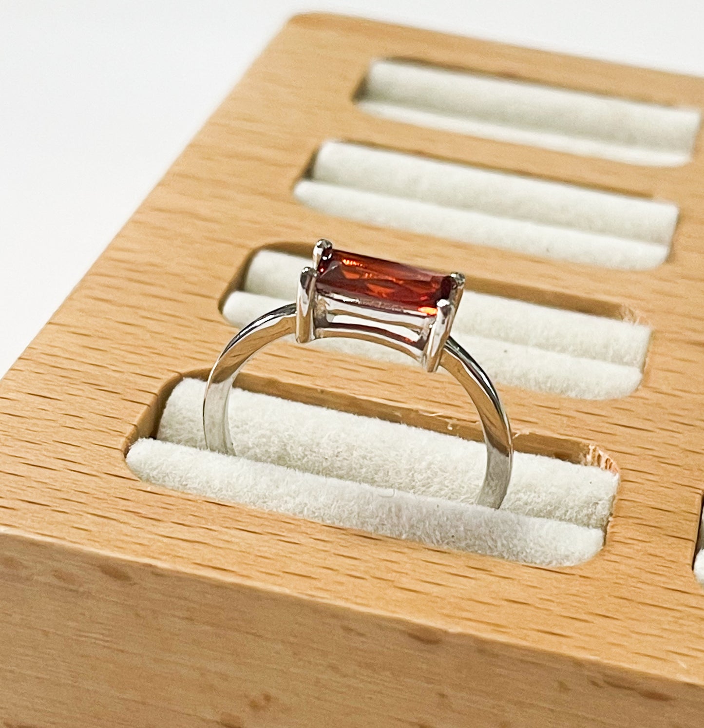 Dainty Red Garnet CZ Sized Ring - SSS or Vermeil