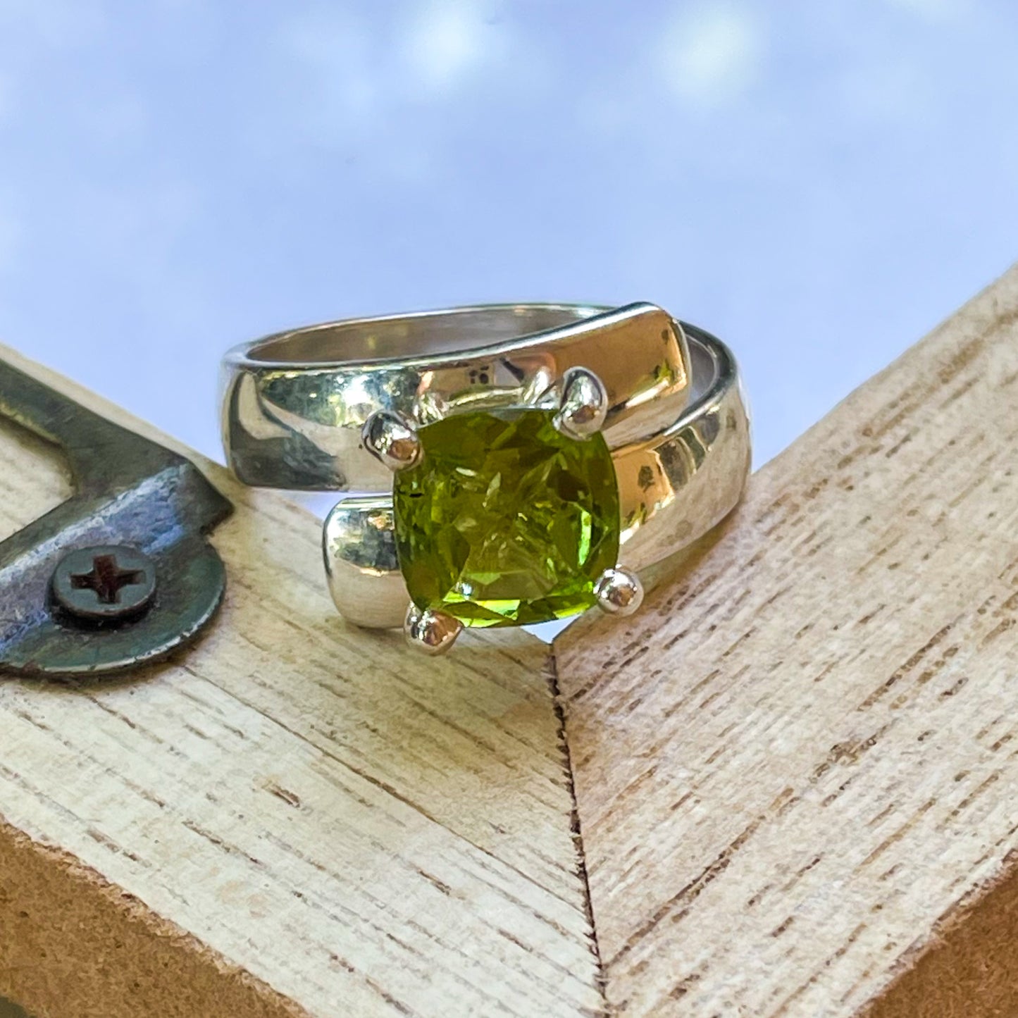 Peridot Prong Ring - Solid Sterling Silver