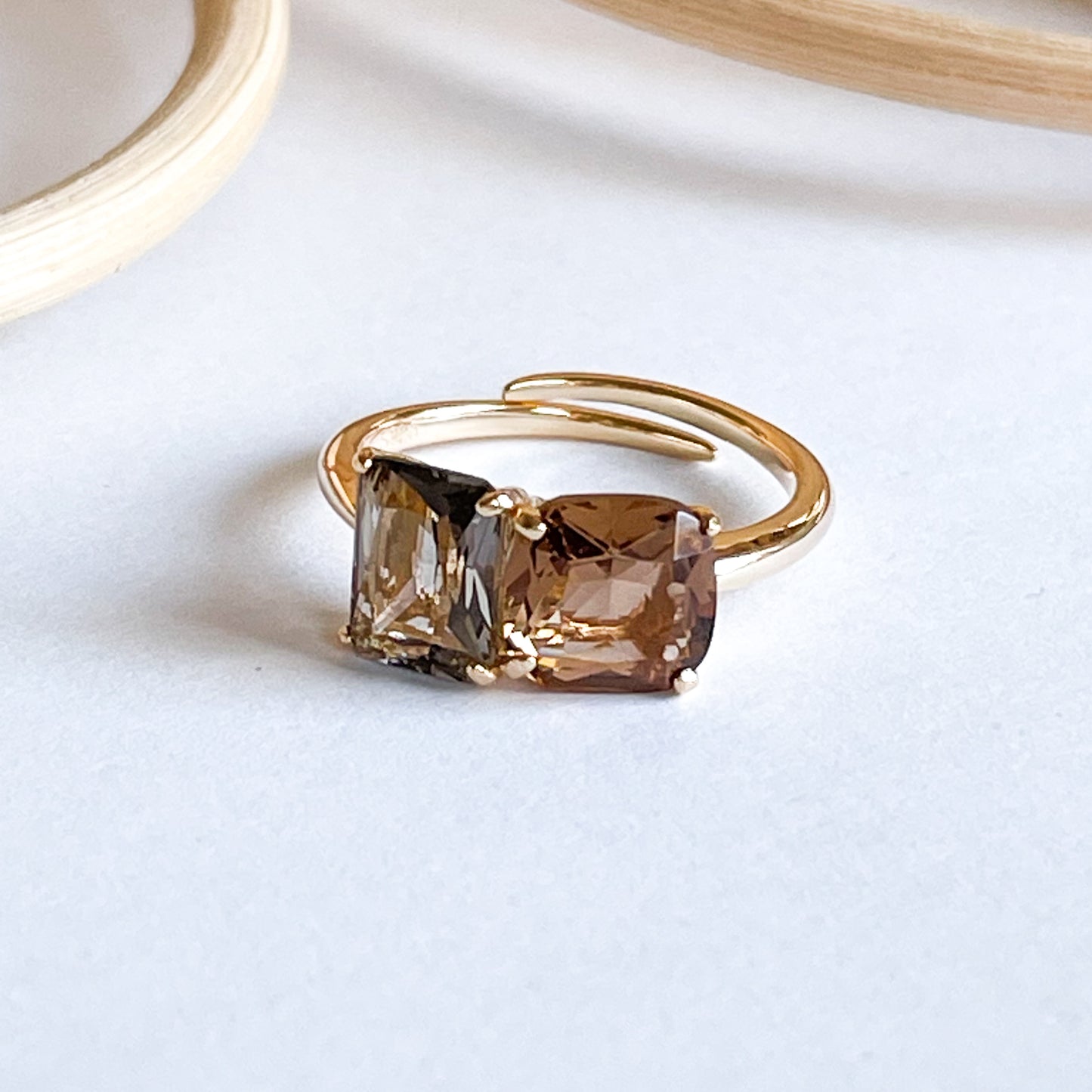 Double Smoke Stone Ring - Solid Sterling Silver