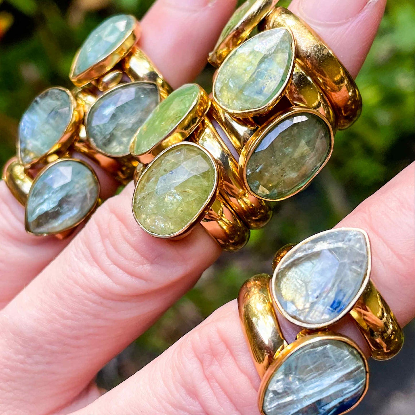 Orange Kyanite Teardrop Ring - Both Metals