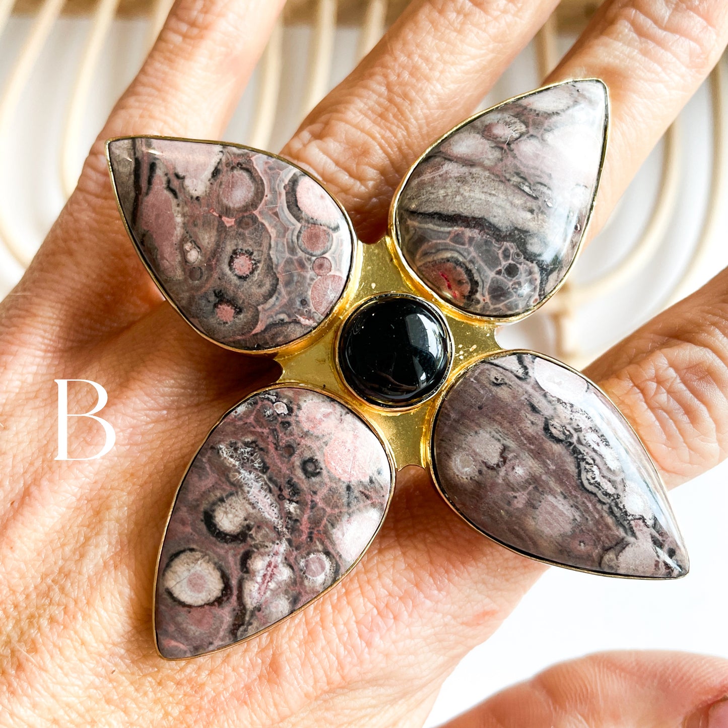 Asteroid Jasper w Black Onyx Statement Ring - Alchemia Gold