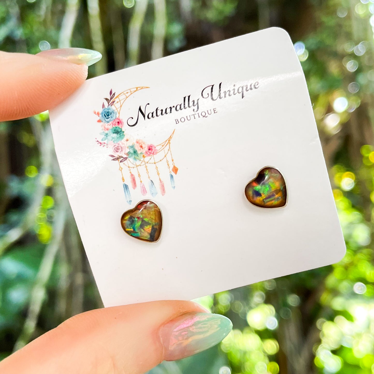 Opal Polka Dot or Heart Studs - Solid Sterling Silver
