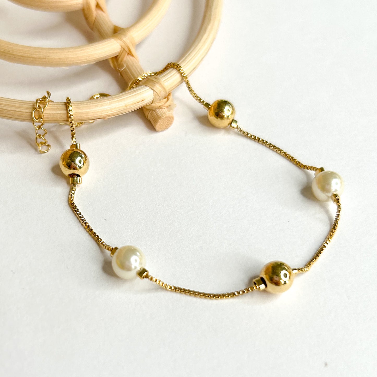 Bead & Pearl Link Bracelet - 18K Gold Filled