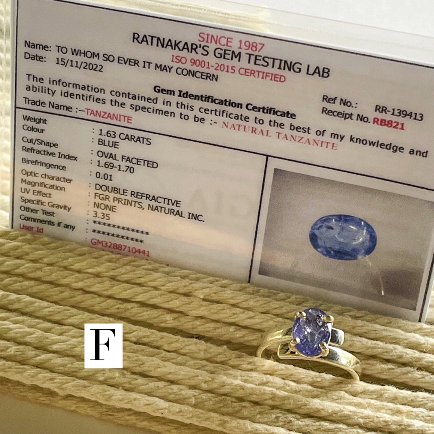 Certified Natural Tanzanite Prong Ring - Solid Sterling Silver