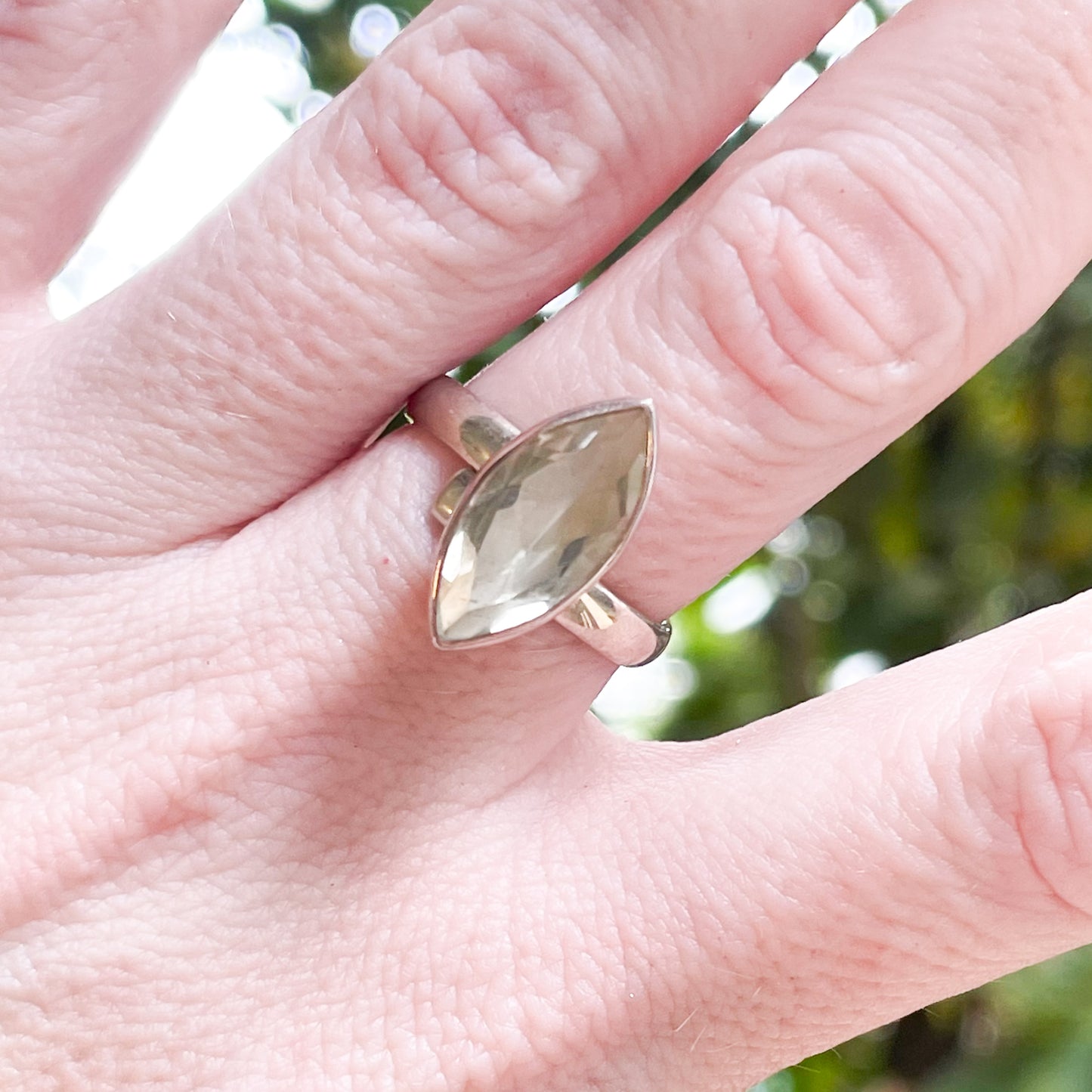 Green Amethyst Ring - Solid Sterling Silver