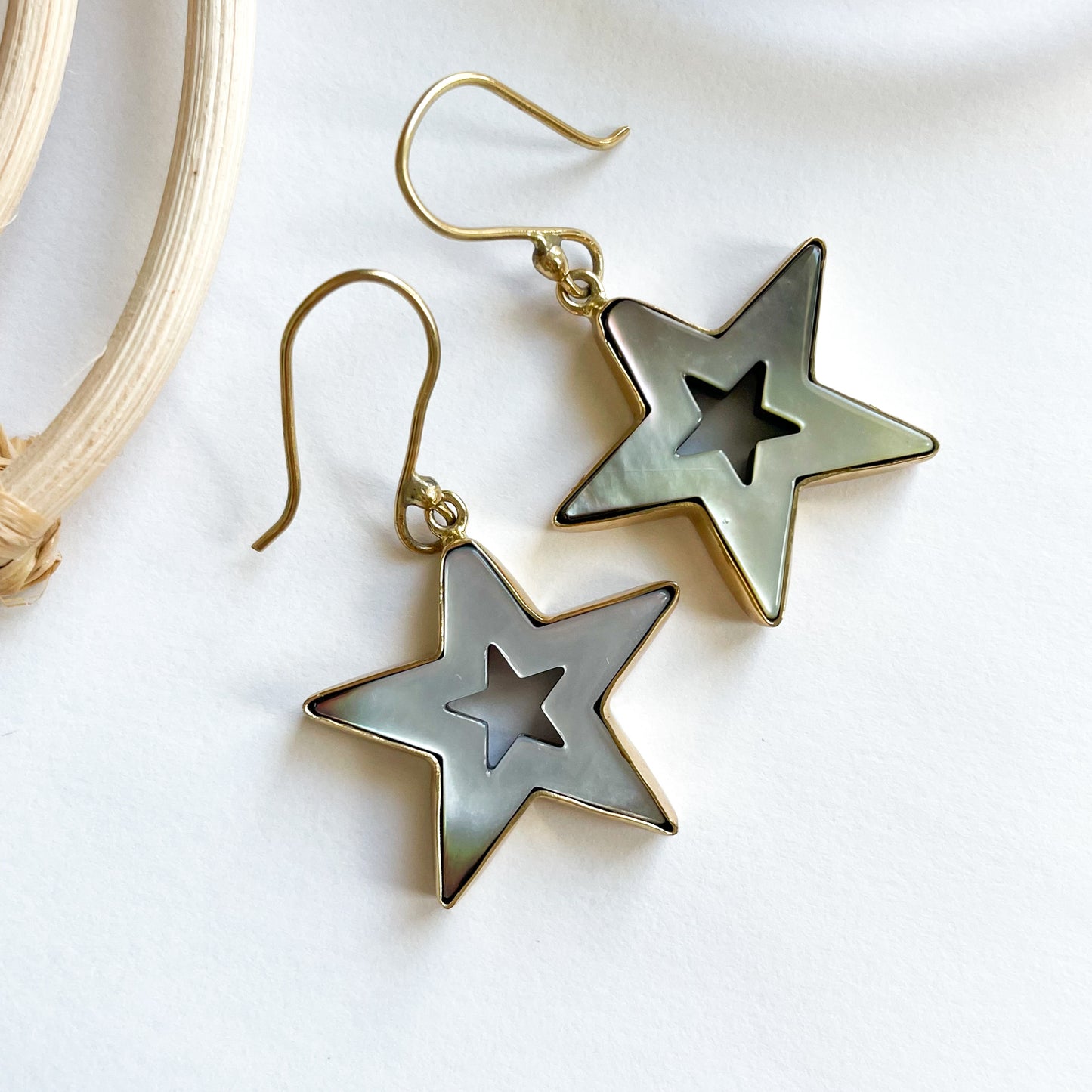 Mother Of Pearl Star Dangle Earrings -  Alchemia
