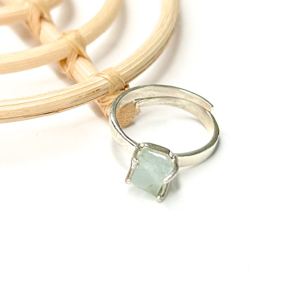 Raw Blue Topaz Adjustable Ring - Solid sterling Silver