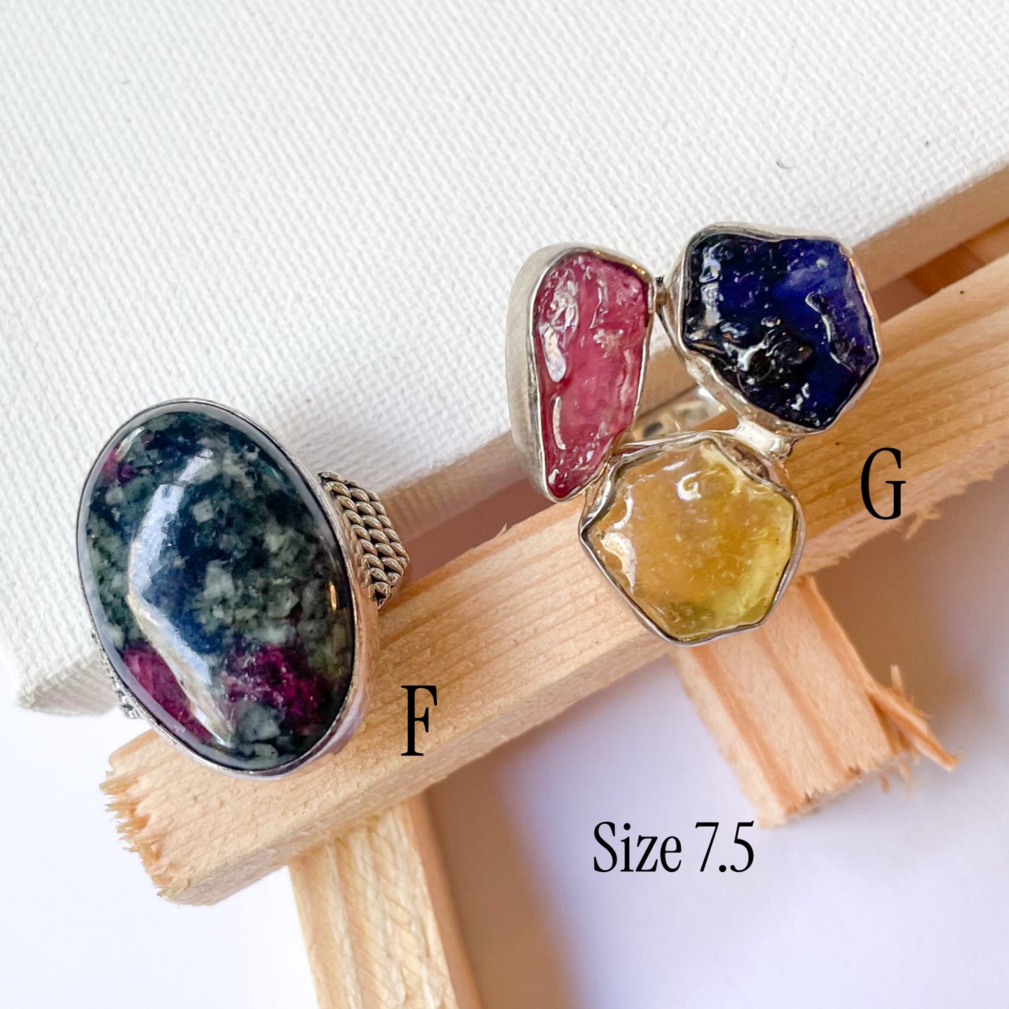 Variety of Stone in Minimalist Size 7.5 Rings - Solid Sterling Silver