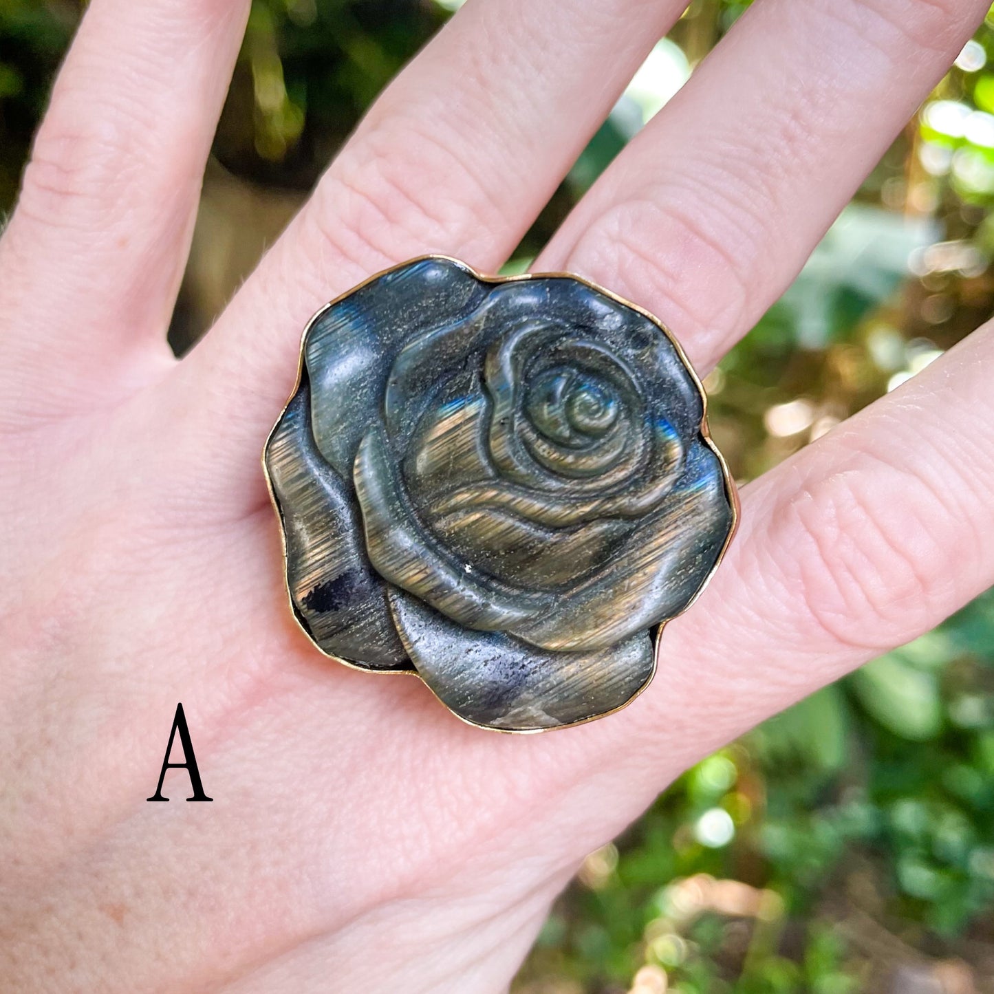 Labradorite Flower Ring - Both Metals