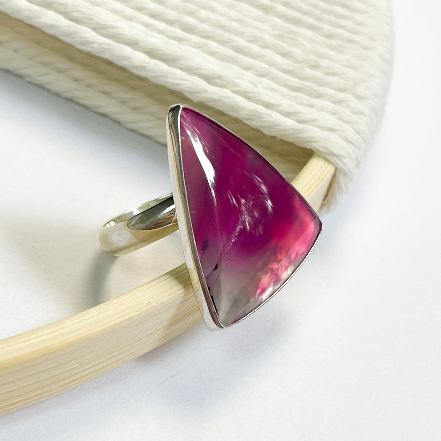 Pink Agate Ring - Solid Sterling Silver