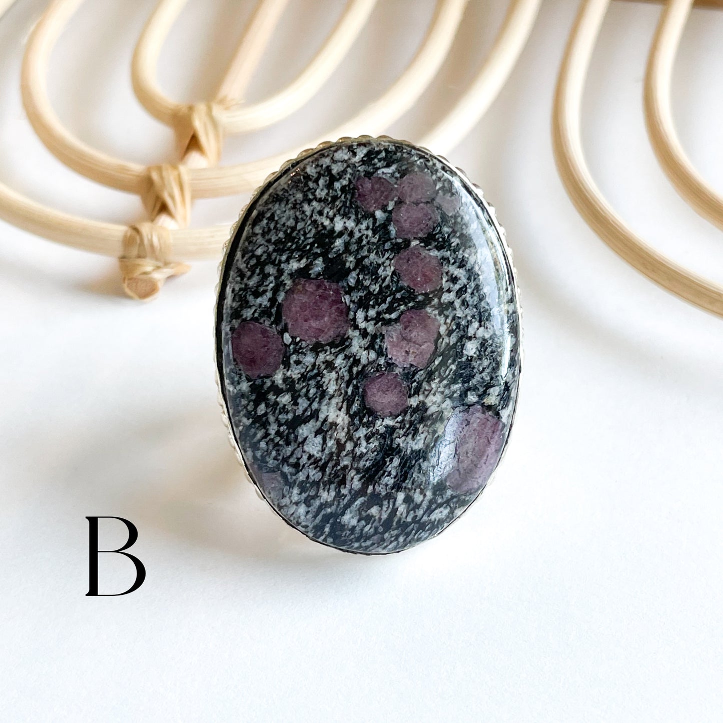 Ruby Granite Flex Cuff Statement Ring -  Solid Sterling Silver