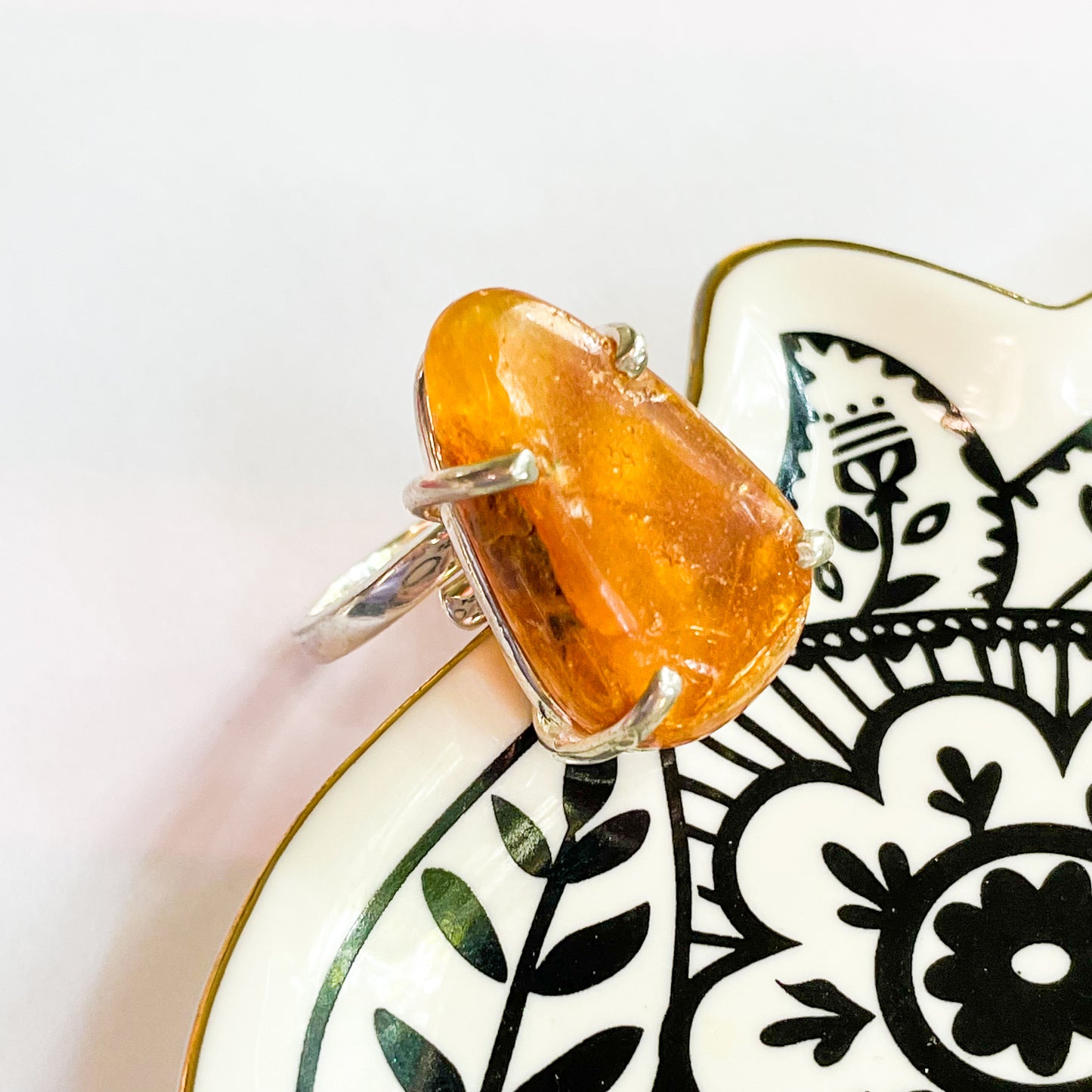 Amber Prong Ring - Solid Sterling Silver