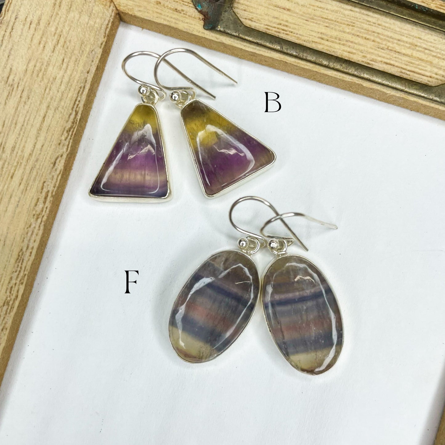 Fluorite Dangle Earrings - Solid Sterling Silver