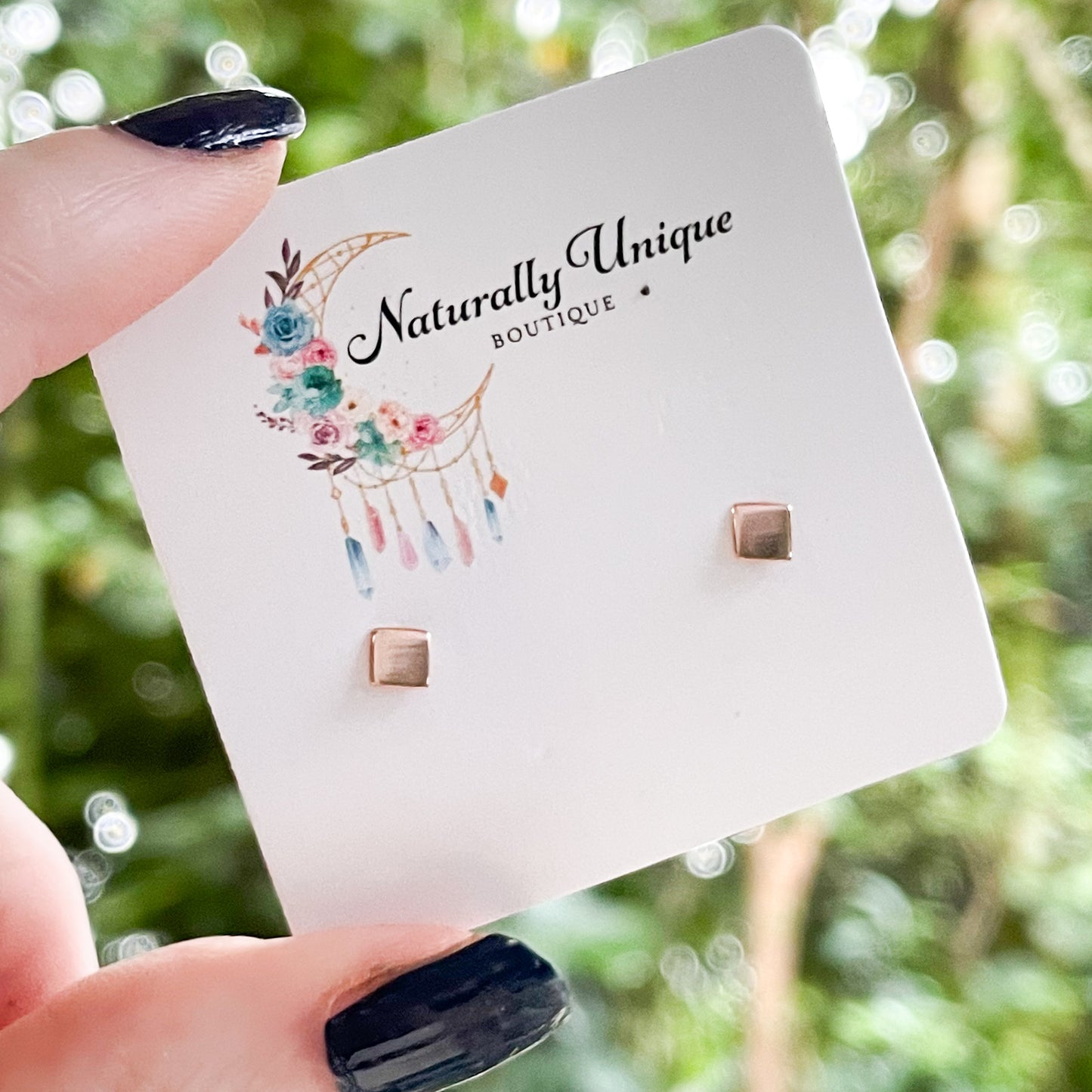 Dainty Square Studs - SSS w/ Rose Gold Plate