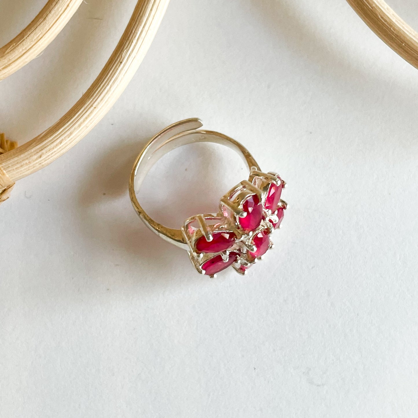 Pink Sapphire Flower Ring - Solid Sterling Silver