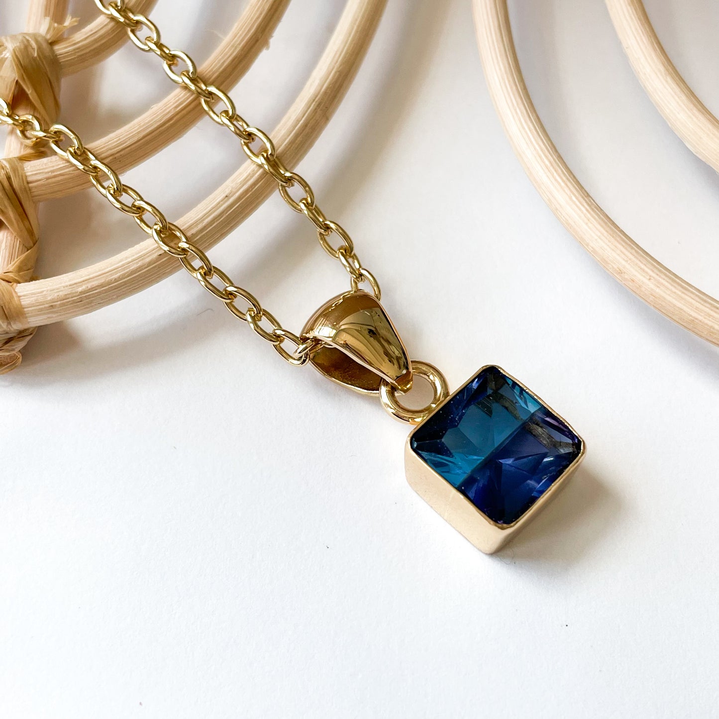Square Blue Half & Half CZ Pendant - Alchemia
