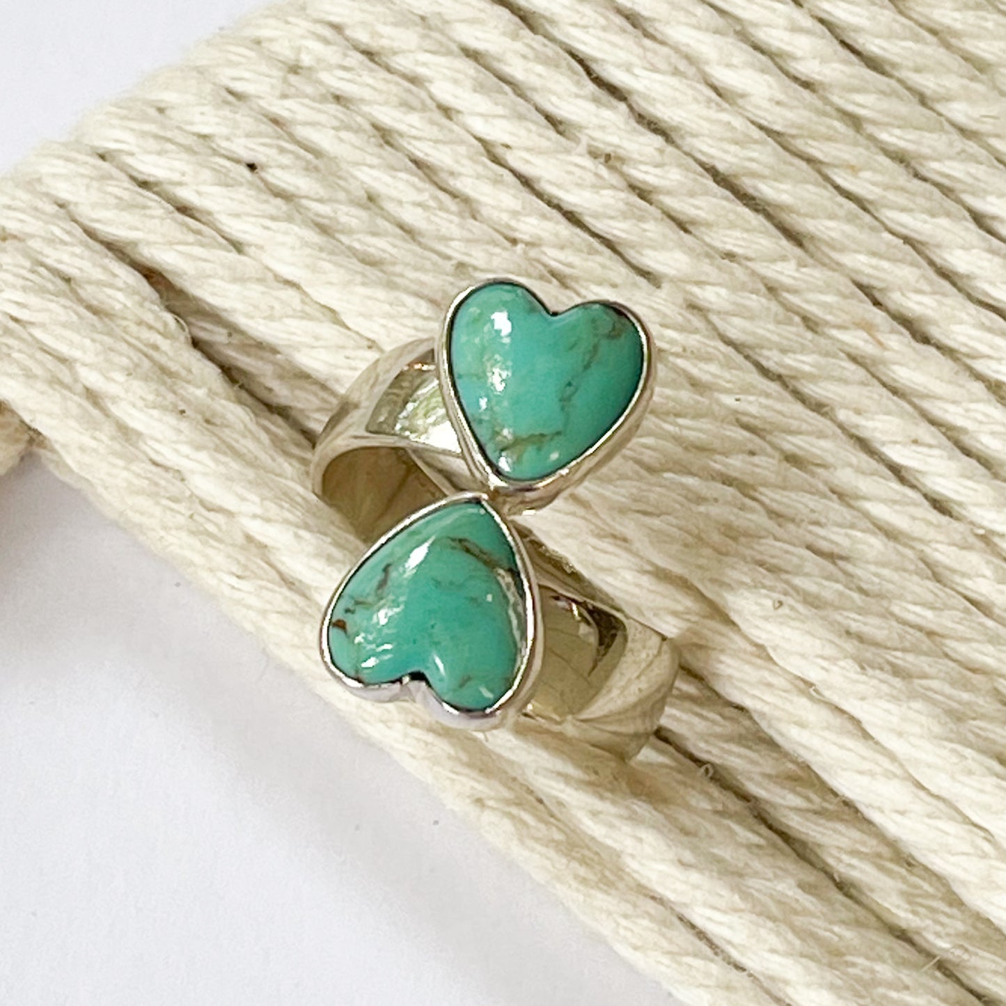 Turquoise Heart Bypass Ring - Solid Sterling Silver