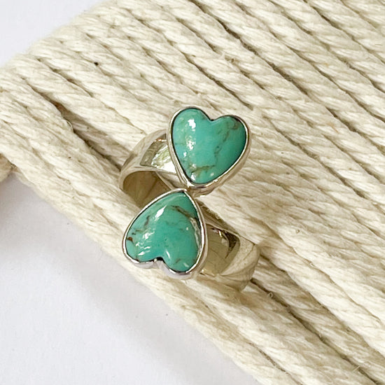Turquoise Heart Bypass Ring - Solid Sterling Silver