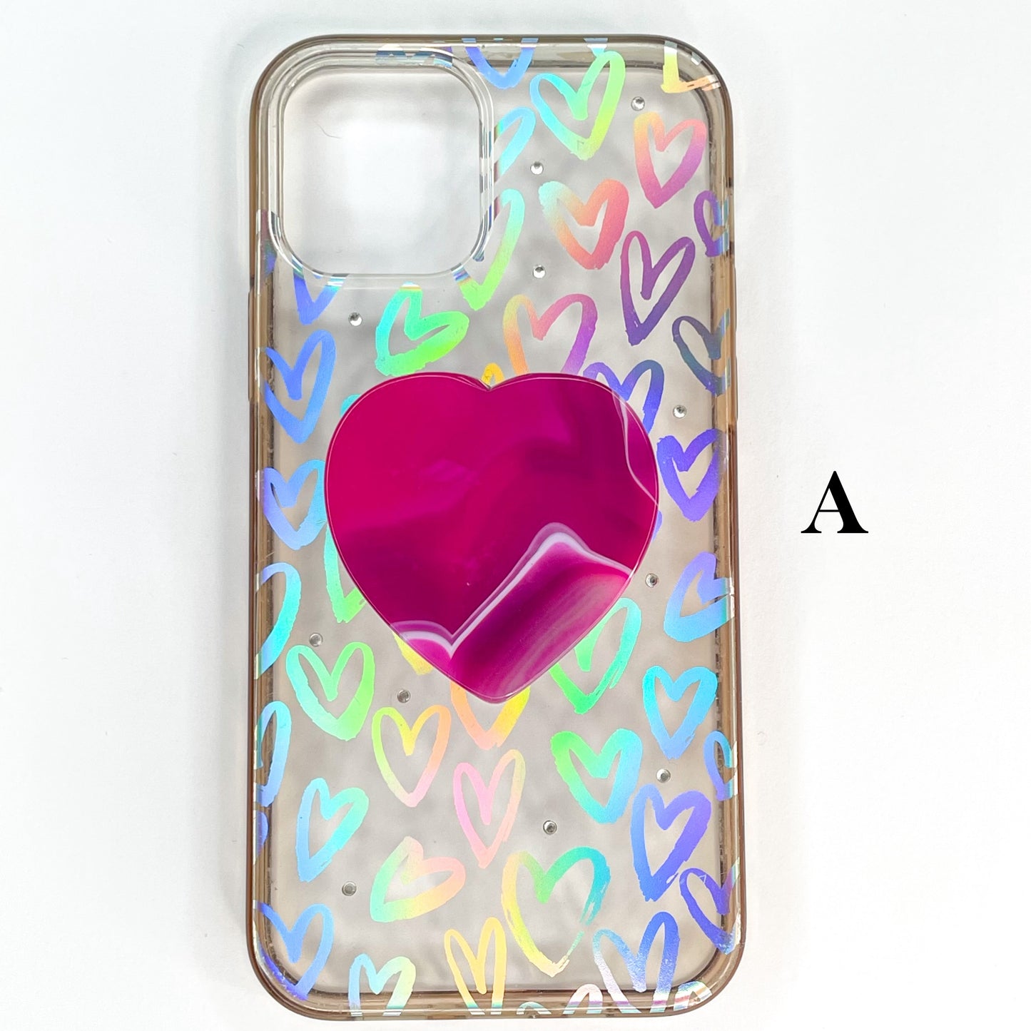 Pink Heart Phone Stones