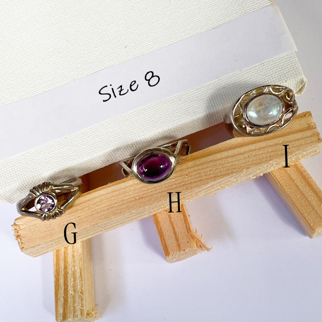 Variety of Stone in Minimalist Size 8 Rings - Solid Sterling Silver