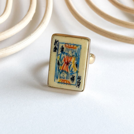 Dainty King Of Spades Bone Card Ring - Alchemia