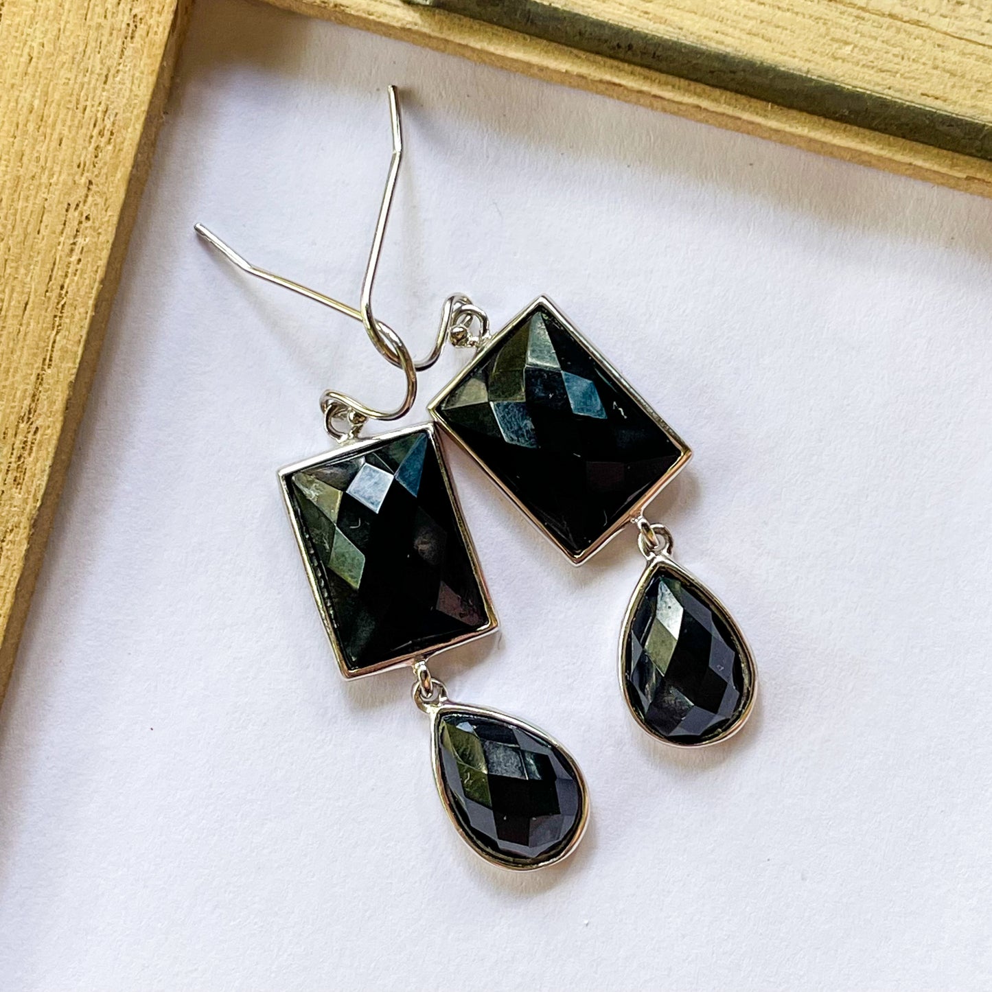 Black Onyx  Dangle Earrings - Solid Sterling SIlver