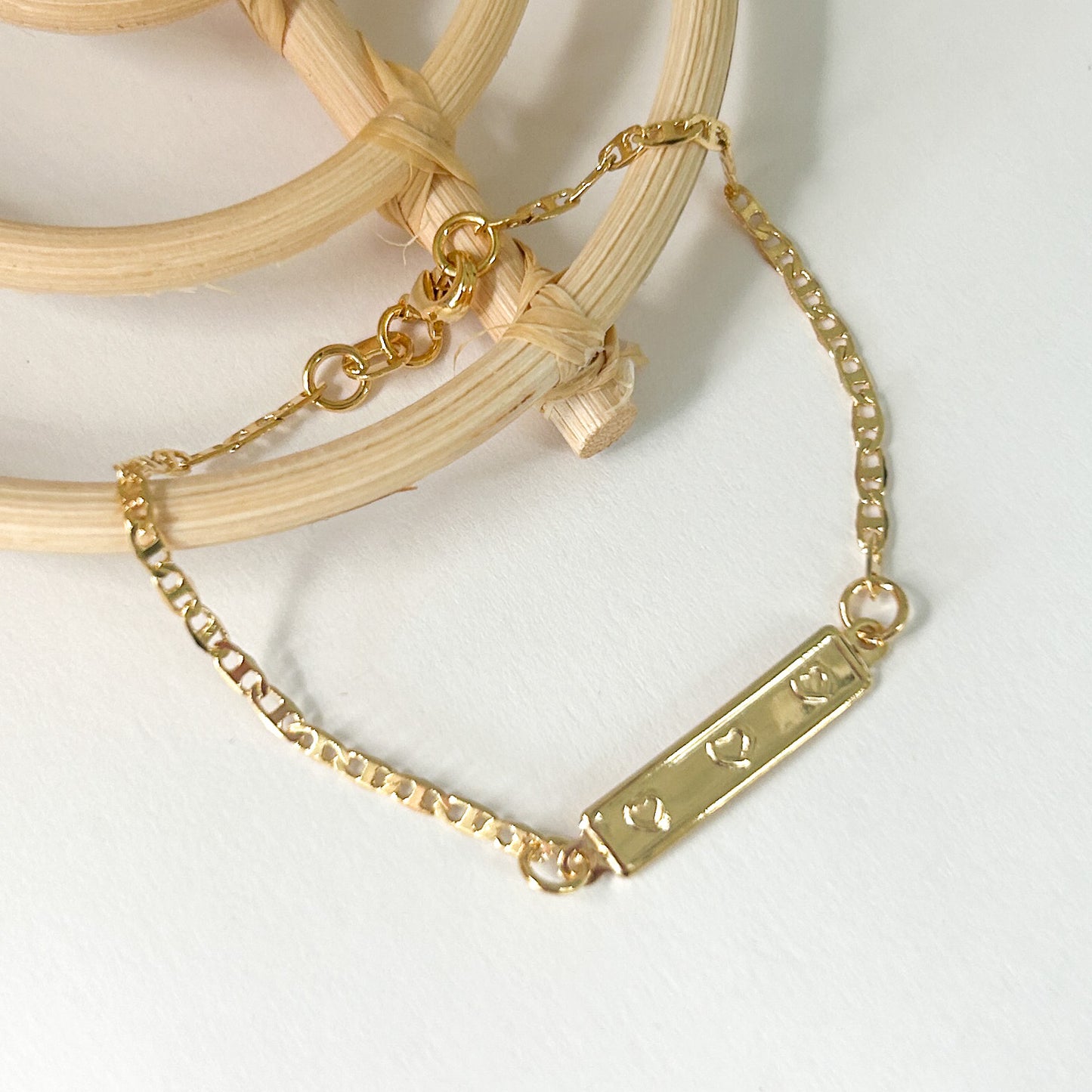 Heart Plate Franco Link Bracelet - 18K Gold Filled