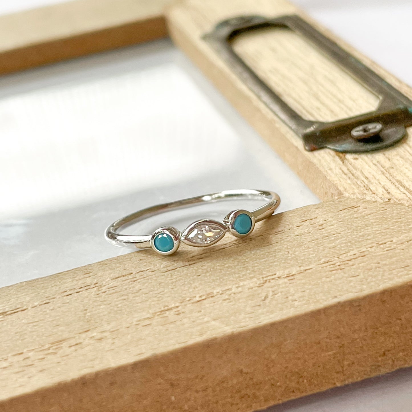 CZ And Turquoise Polka Dot Sized Ring - SSS or Vermeil