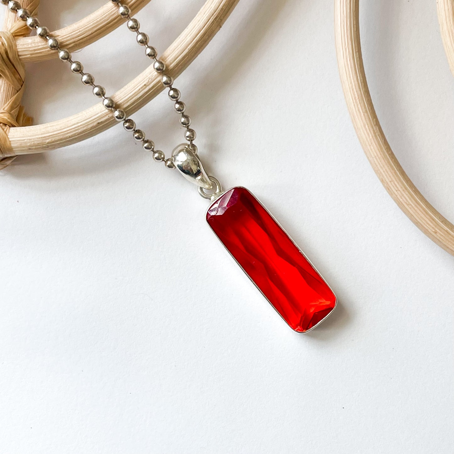 Red CZ Pendant - Solid Sterling Silver