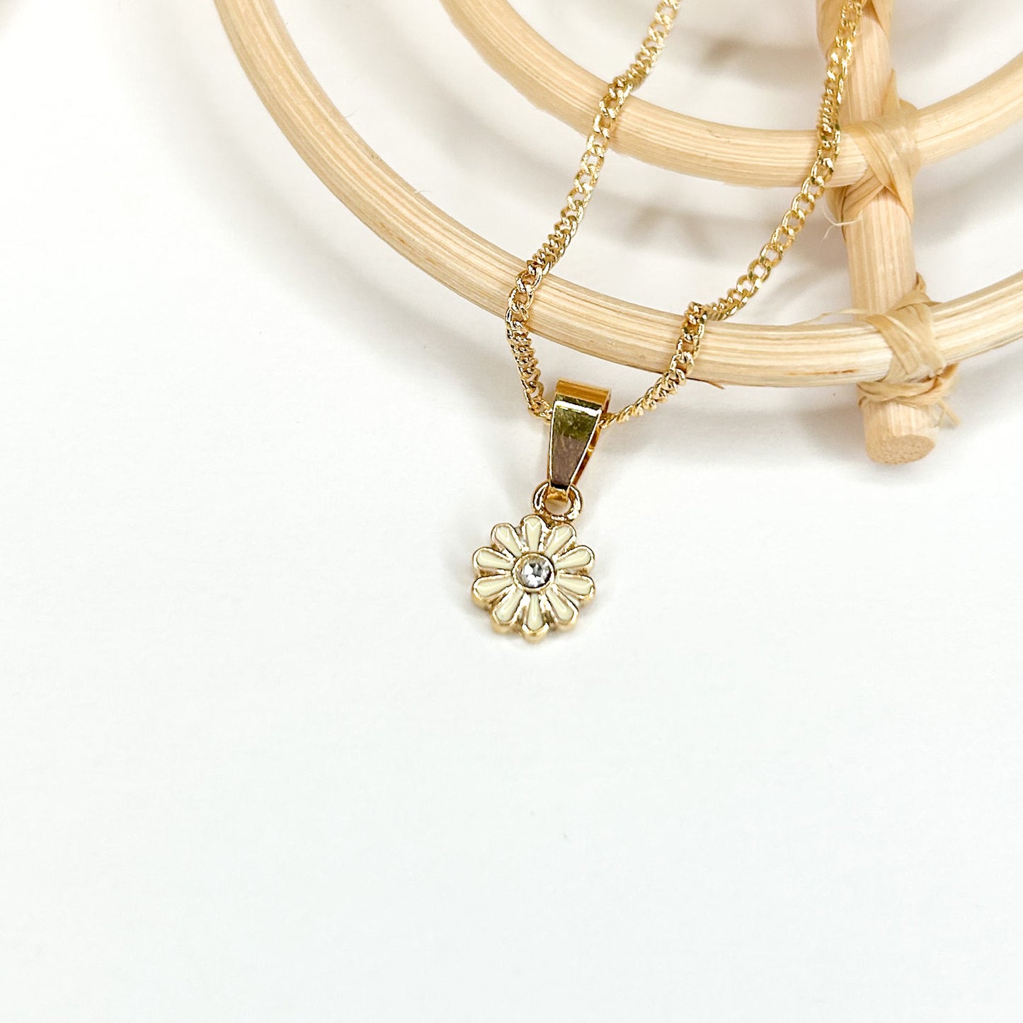 Enamel CZ Flower Pendant - 18K Gold Filled
