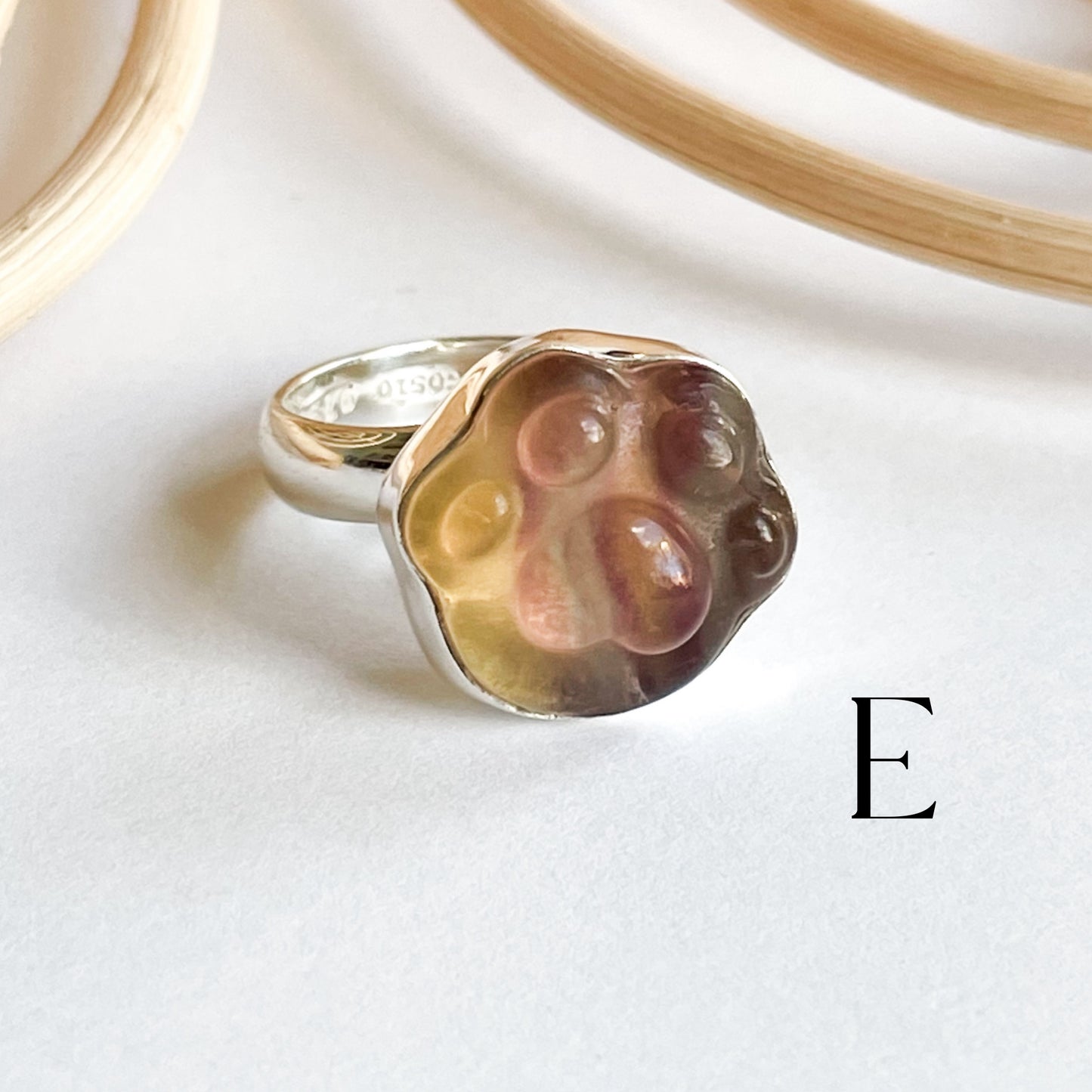Fluorite Dog Paw Ring - Solid Sterling Silver