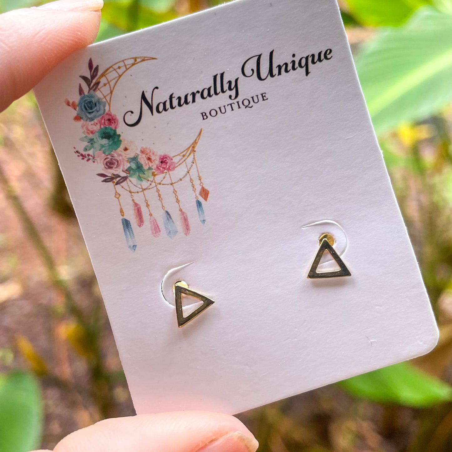 Dainty Hollow Triangle Studs - Both Metals