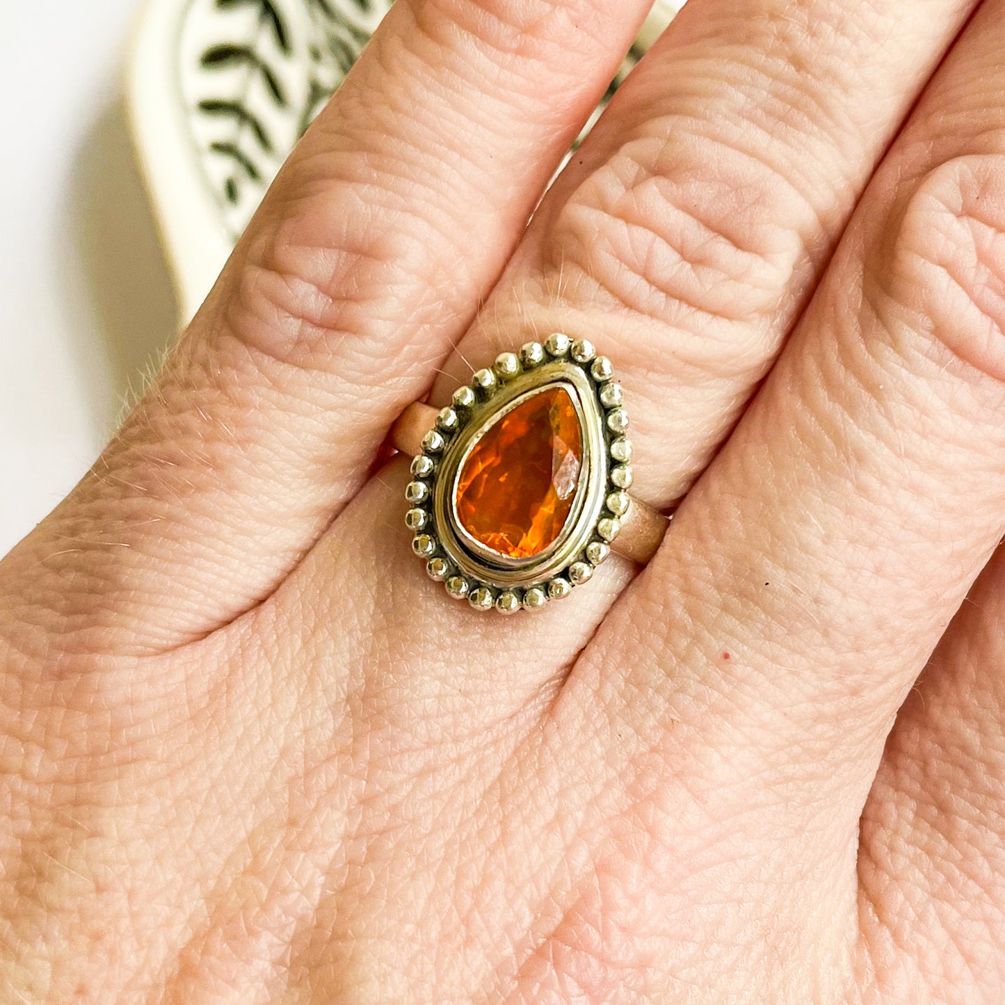 Orange Opal Ring - Solid Sterling Silver