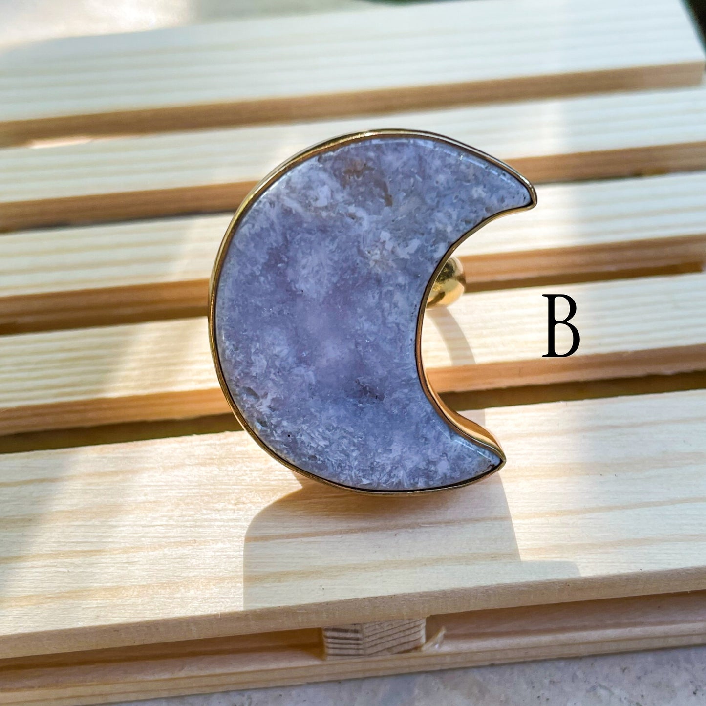 Pink Amethyst Crescent Moon Ring - Alchemia