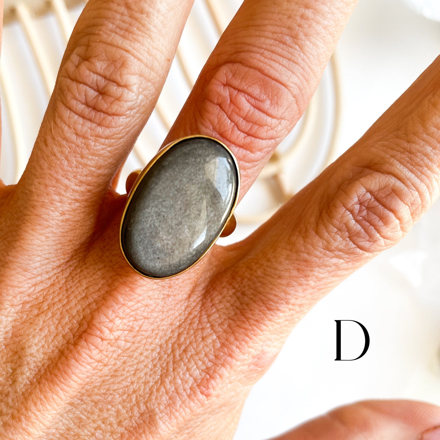 Silver Sheen Obsidian Oval Ring & Pendant - Both Metals